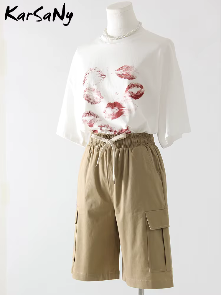 Short cargo taille haute pour femme, bermuda d'été, monochrome, grande poche, décontracté, jambe dro
