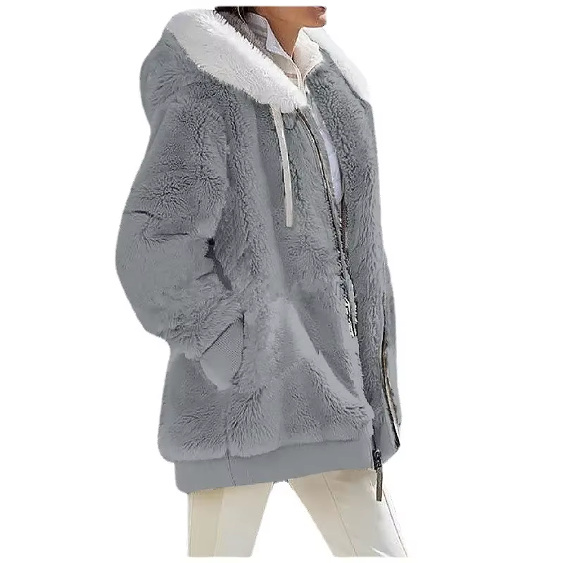 Manteau à Capuche en Cachemire pour Femme, Veste Décontractée avec Fermeture Éclair, Couleur Unie, N
