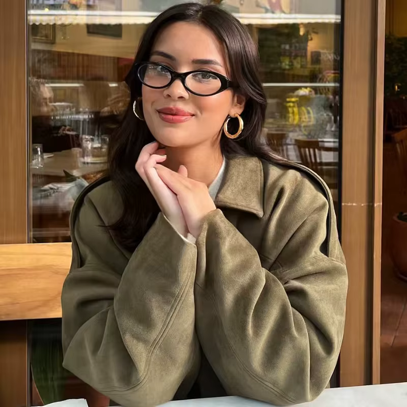 HXAO – veste courte en daim pour femme, blouson bombardier surdimensionné, manches chauve-souris, vê