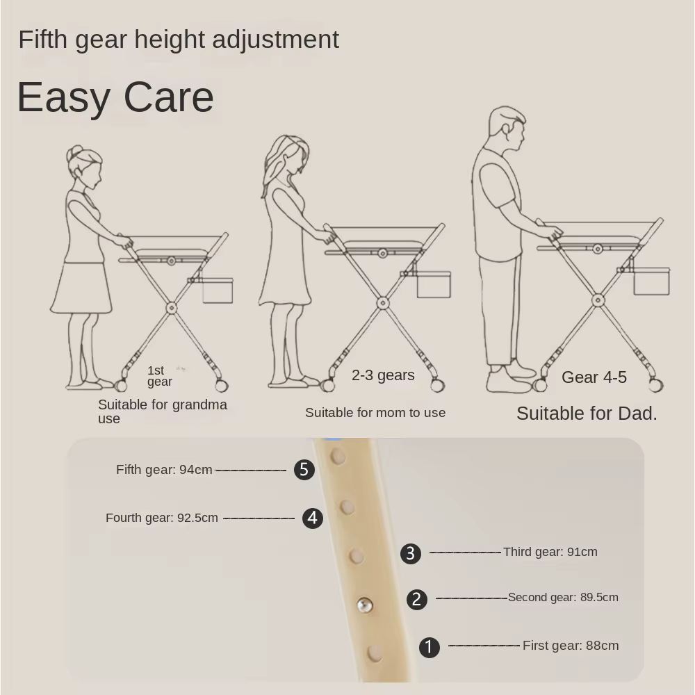Table à langer pour bébé avec design multifonctionnel pliable, hauteur réglable, construction stable