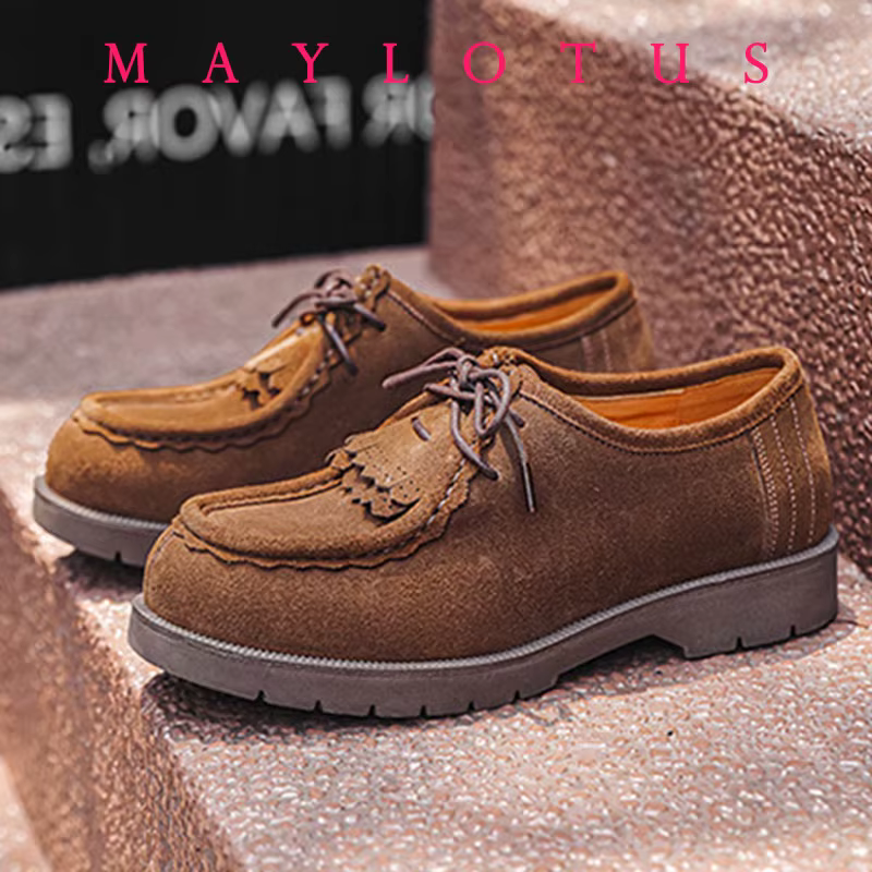 Chaussures en cuir décontractées faites à la main pour hommes, mocassins britanniques Vintage en dai