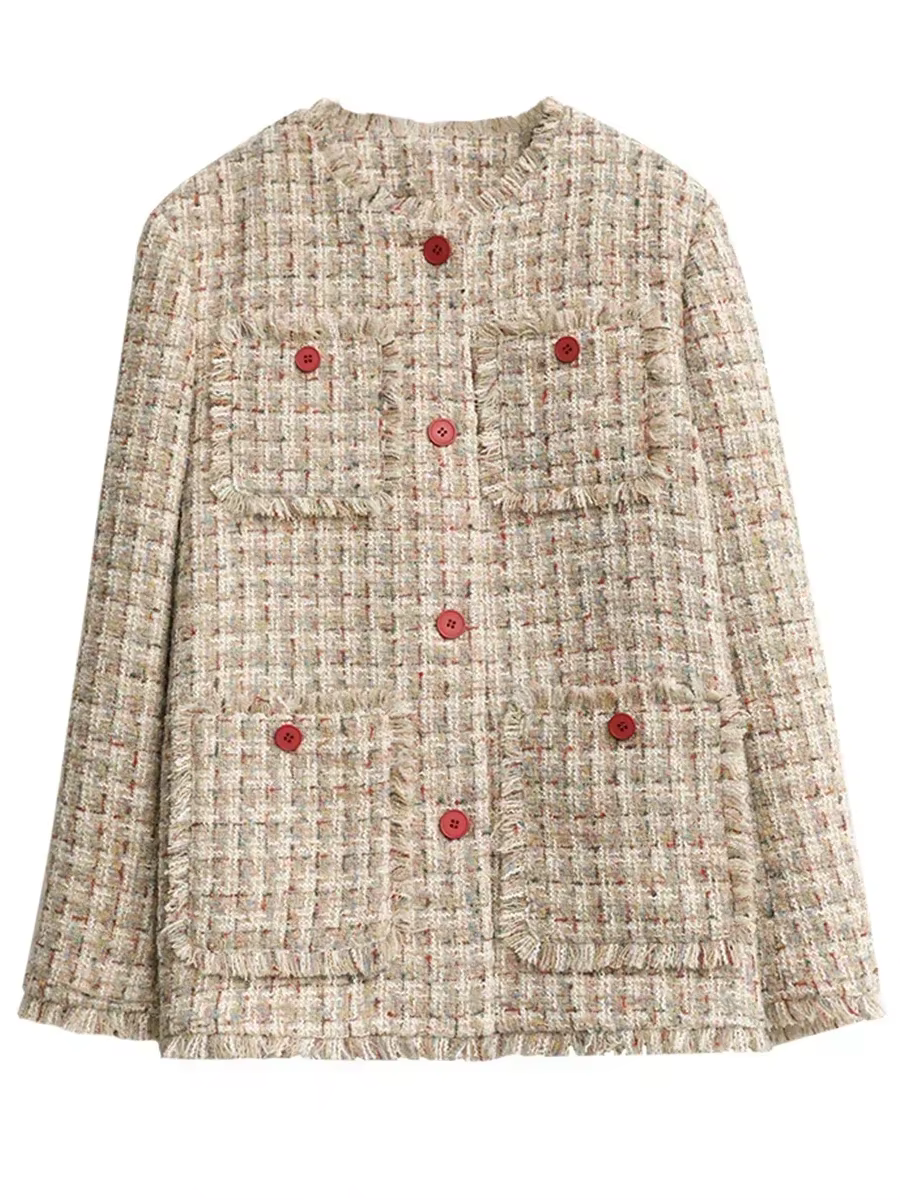 CHIC VEN-Manteau à simple boutonnage pour femme, veste rétro adt, design à bord effiloché, haut fémi