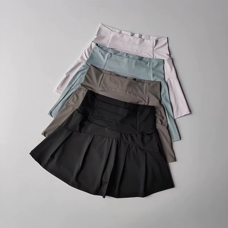Jupe courte de sport taille haute pour femmes, pantalon de Yoga trapèze Anti-éblouissement avec doub