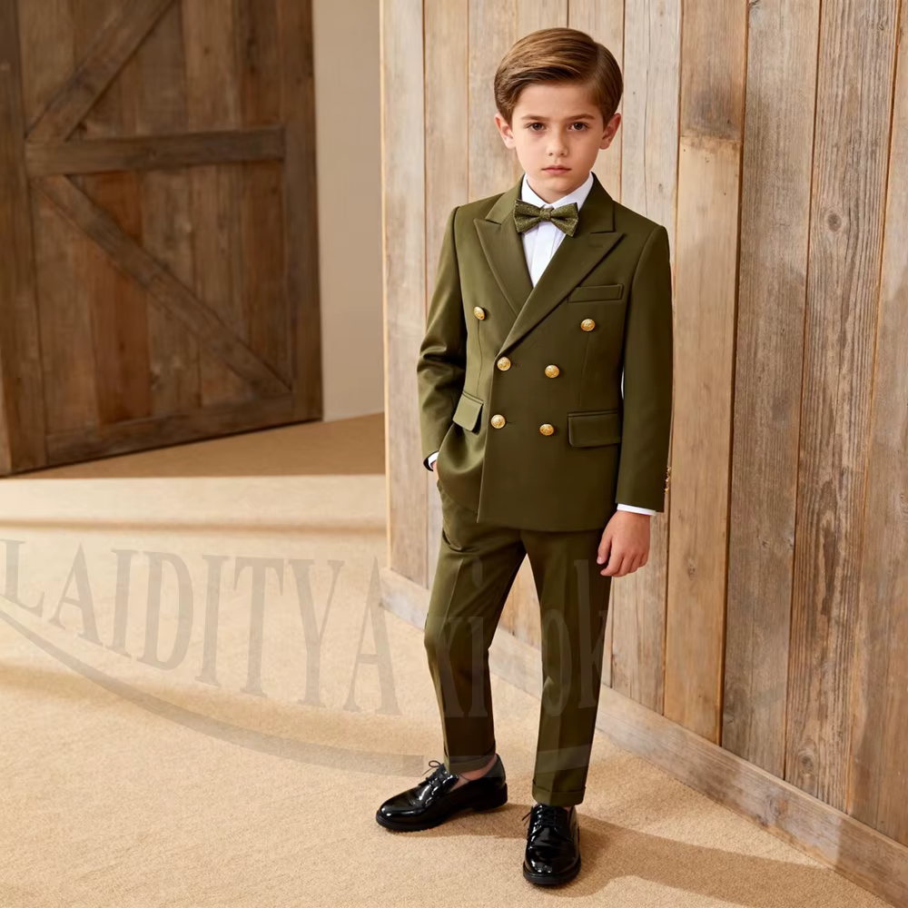 Costume Chic pour Garçons, Ensemble 2 Pièces Élégant à Double Boutonnage et Revers Pointus, Idéal po