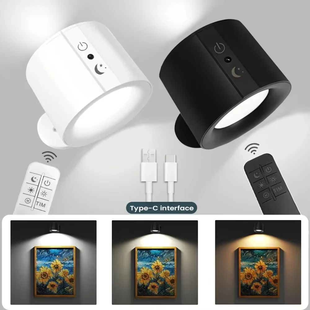 Applique murale LED magnétique double tête rechargeable 360 ° Projecteur télécommandé sans fil rot