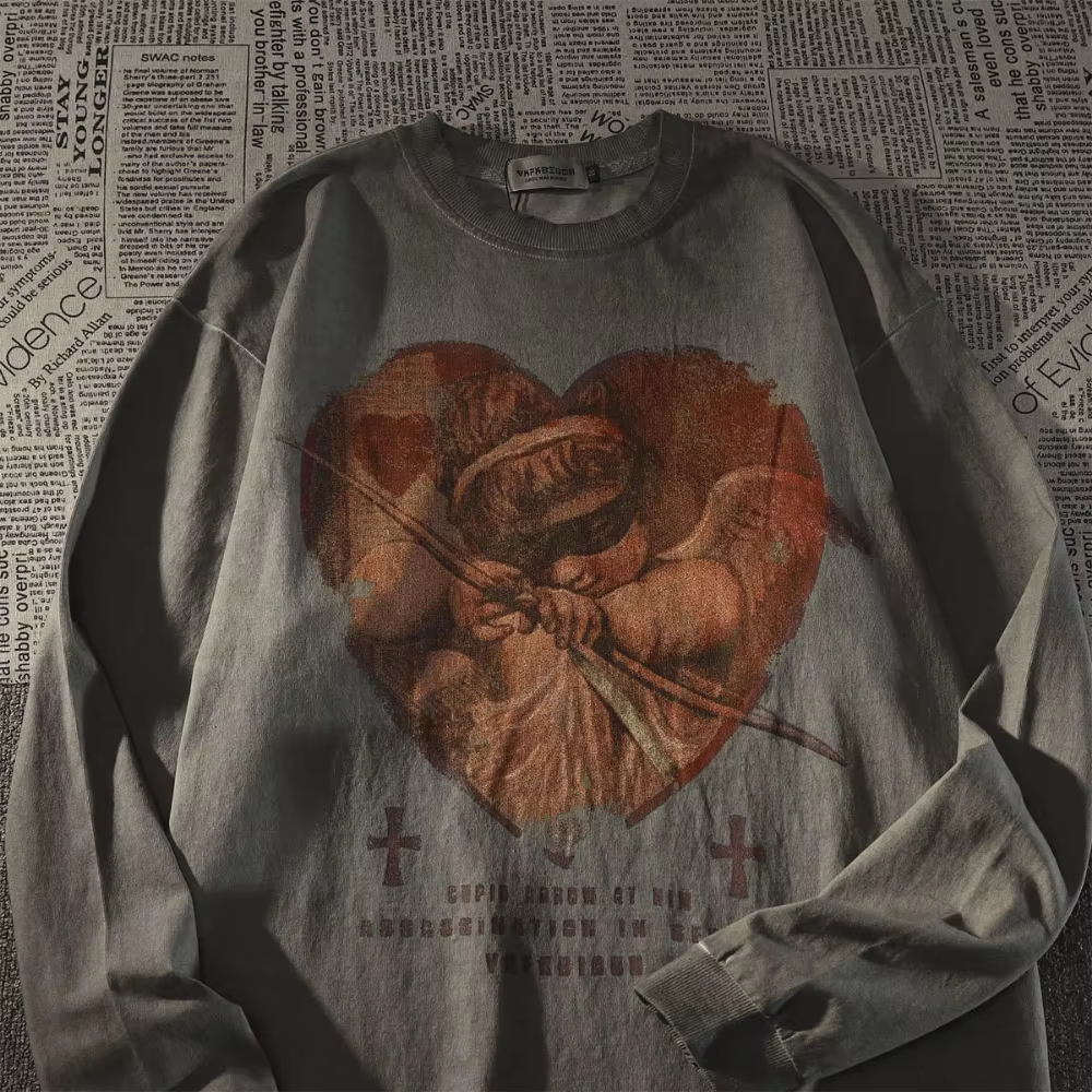 Sweat-shirt Y2K Retro Europe Love Angel Print, Hip Hop Cool Streetwear, Pull Respzed, Dark Goth, Y-H