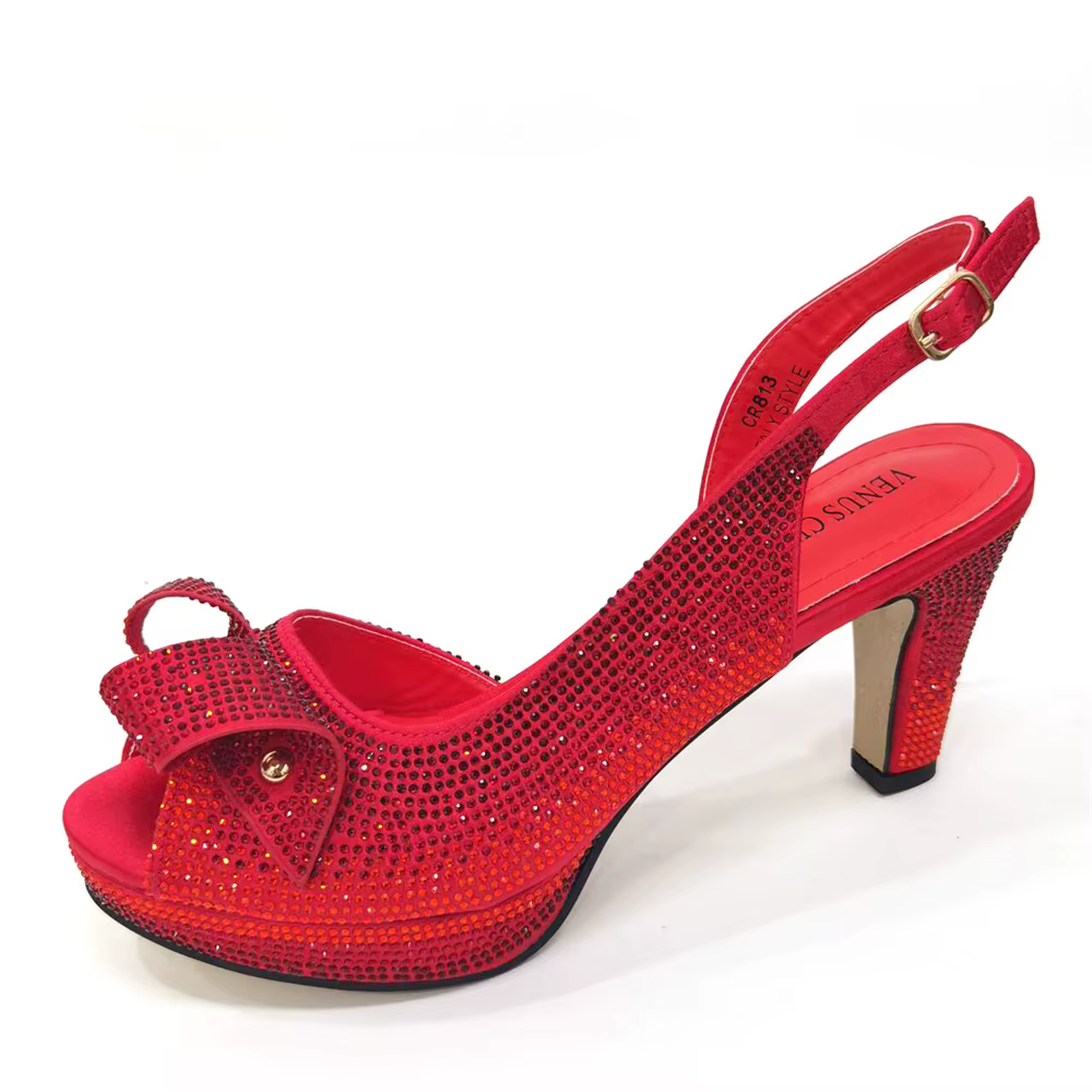 Pantoufles en cristal de conception italienne rouge, chaussures populaires nigérianes et africaines,