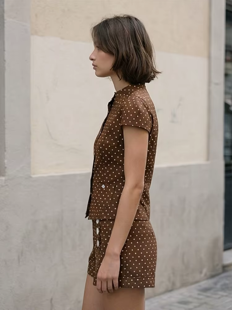 Willshela – ensemble 2 pièces pour femmes, débardeur marron à simple boutonnage et short à fermeture