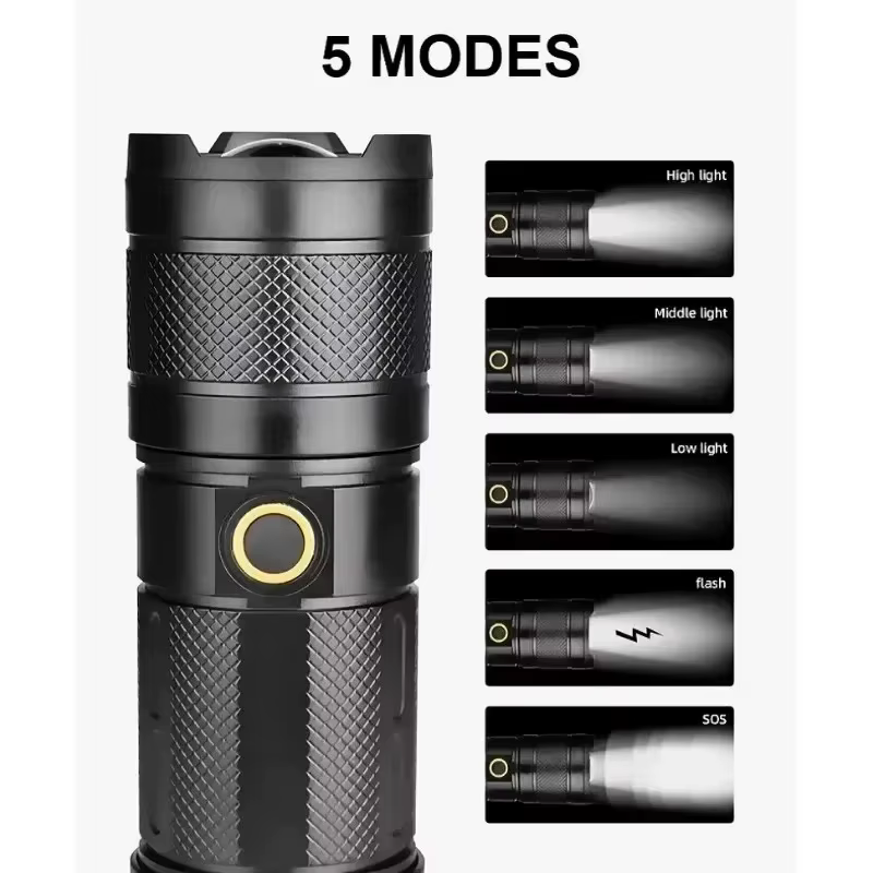 XHP50 Super lumineux Led Double tête lampe de poche étanche Rechargeable Zoomable torche lampe de tr