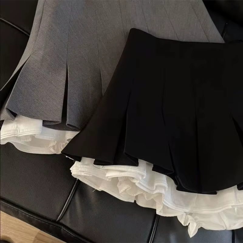Mooyufon volants noir Mini jupe femmes coréen Patchwork jupes plissées japonais Kawaii taille haute