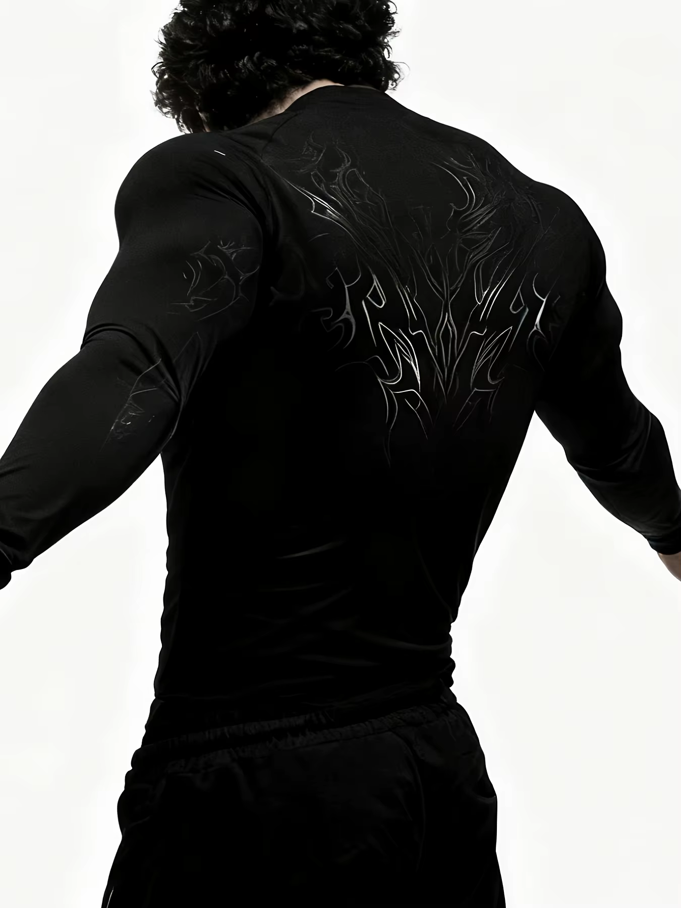T-shirt de fitness à manches longues pour homme, coupe ajustée, imprimé géométrique, col montant, id
