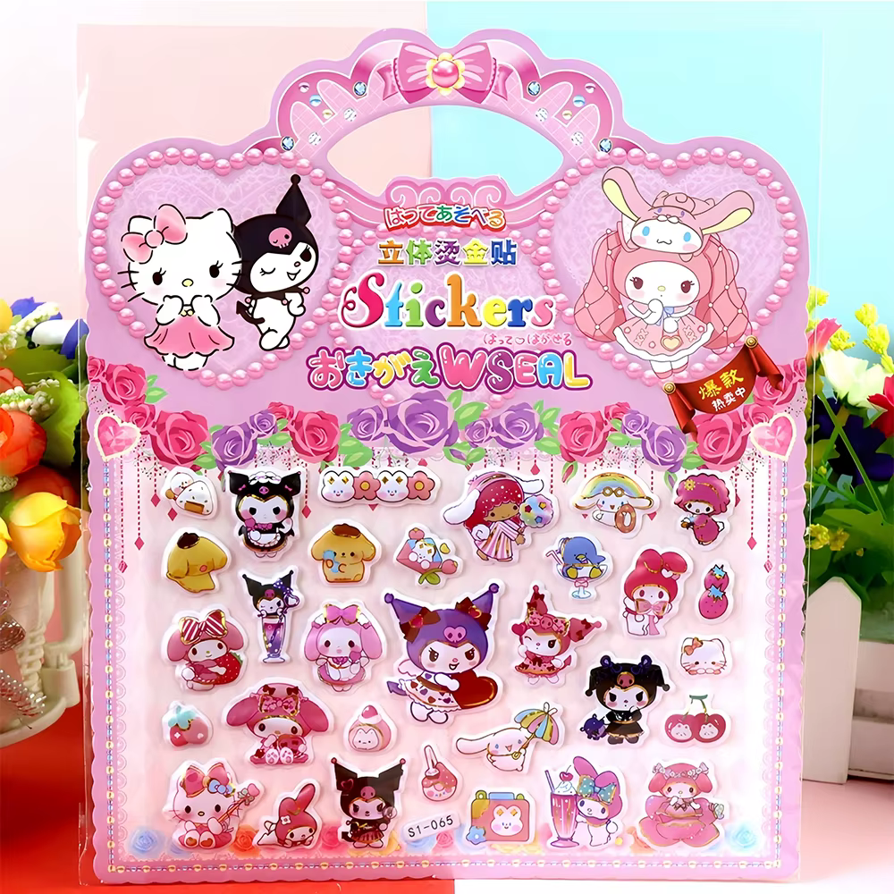 4 pièces Sanrio mignon dessin animé Kuromi ma mélodie bulle autocollants drôle Graffiti 3D gonflé dé