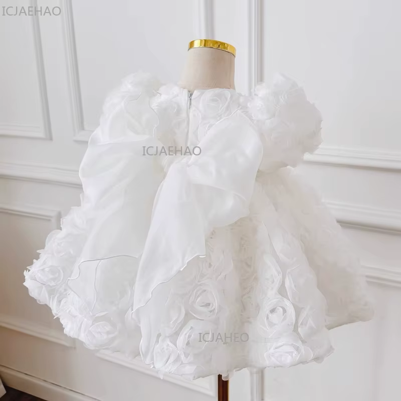 Robe de cérémonie blanche pour enfants 2026, tenue de fête à manches courtes bouffantes, robe de pri