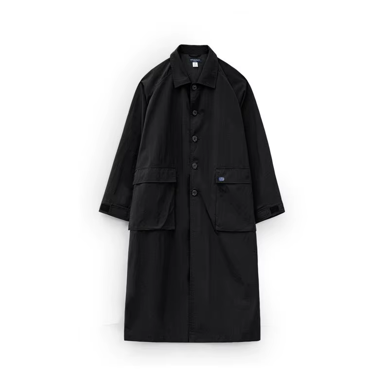 Maden – manteau Balmacaan noir pour femme, col simple boutonnage, mi-long, coupe-vent, pour printemp