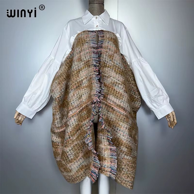 WINYI hiver femmes élégant robe de luxe manteau ample pardessus épais chaud femme cardigan ponchos p