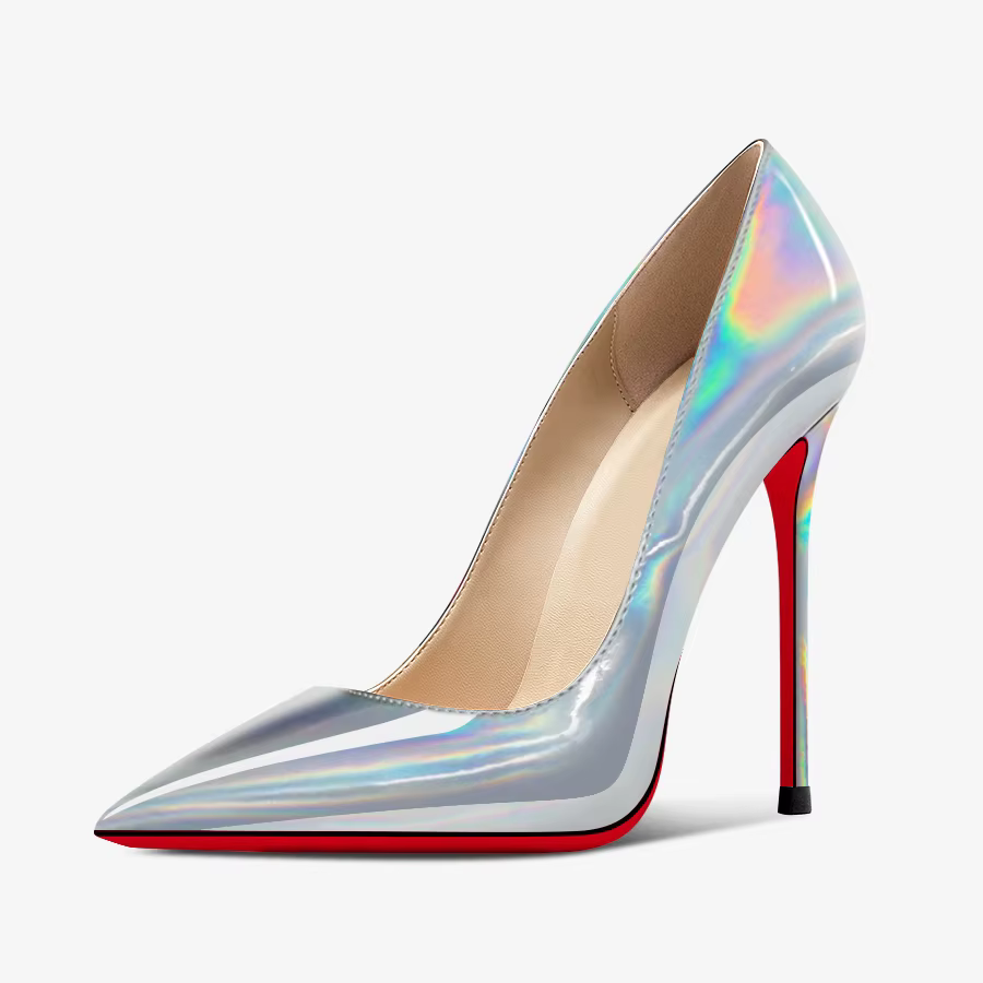 2025 nouveau laser argent 12 cm sexy bouche peu profonde talons super hauts pour les femmes, talons
