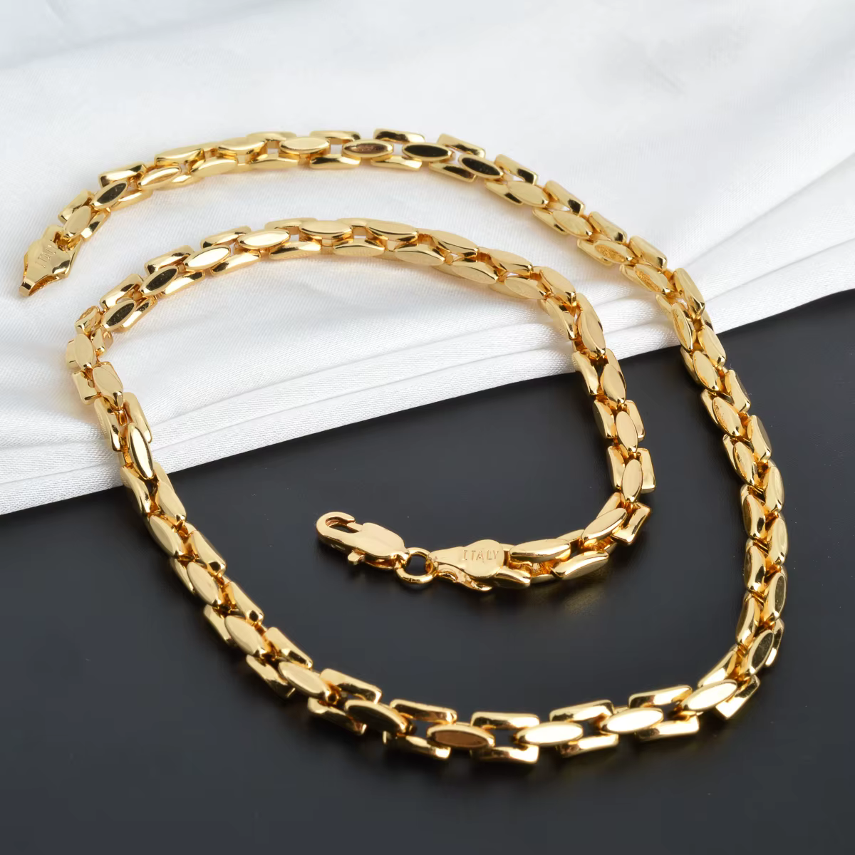 Collier chaîne à maillons hip hop plaqué or 18 carats pour femmes et hommes, ras du cou de couleur o