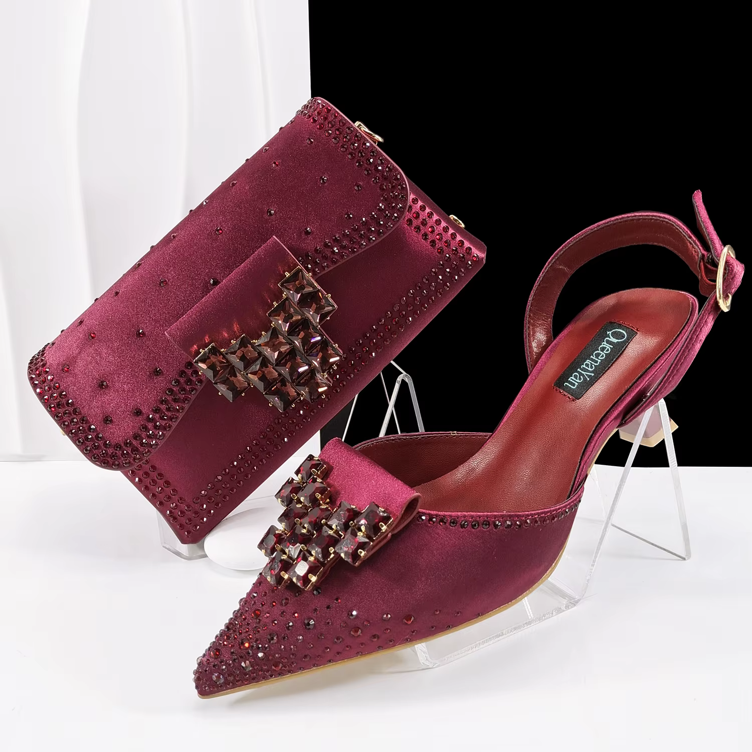 doershow Nouveauté Ensemble chaussures et sac de mariage africain Couleur vin Chaussures italiennes 