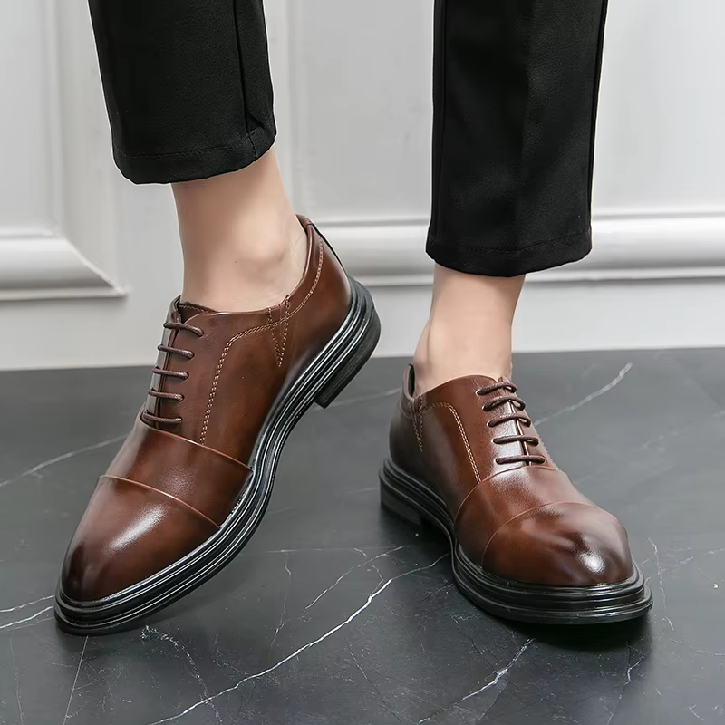 Chaussures en cuir véritable pour hommes, confortables, décontractées, formelles, à lacets, pour tou