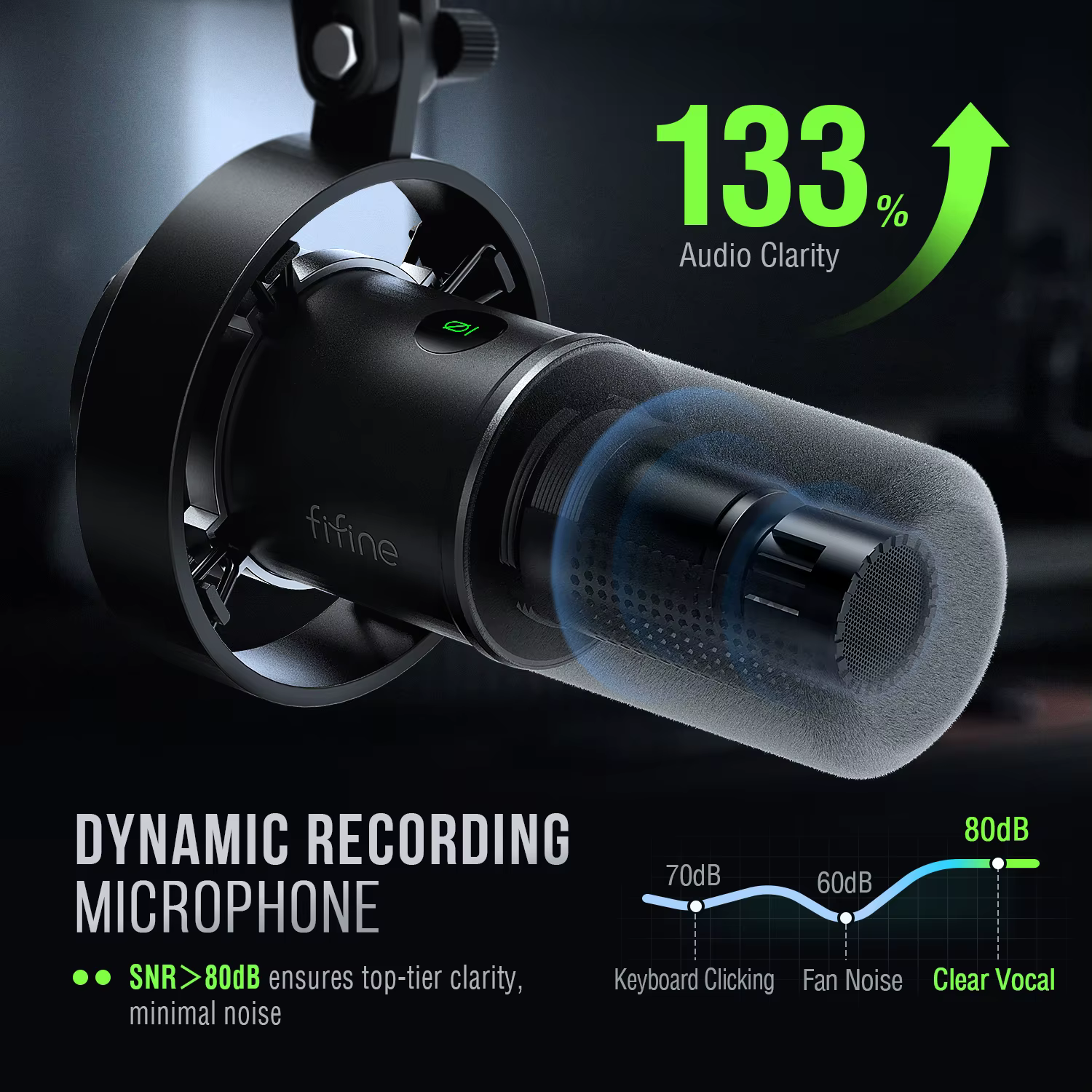 FIFINE-Microphone dynamique USB/XLR avec support antichoc, silencieux tactile, prise téléphonique po