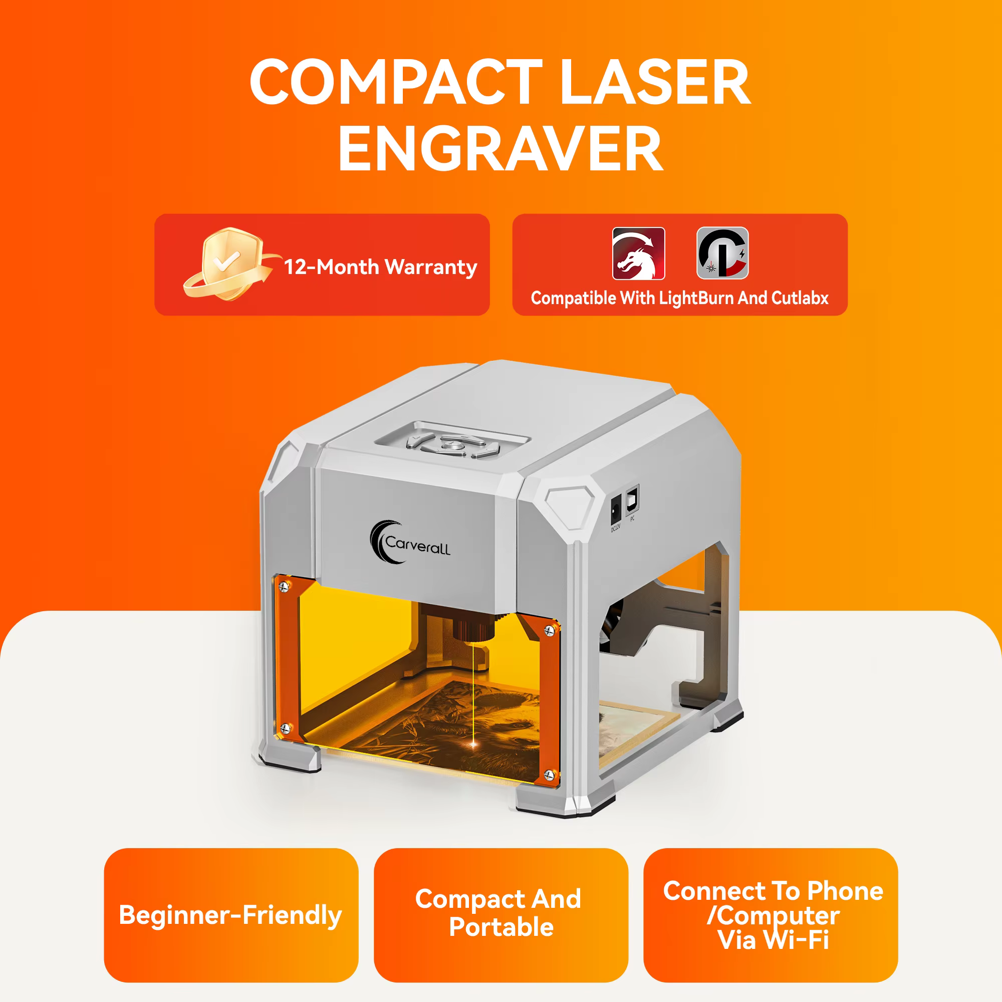 Carverall K4 3W Mini machine de gravure laser, diode 455 nm, carte TF hors ligne + support mobile, 8