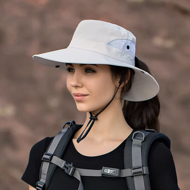Xinbaoguan-Chapeau de soleil d'extérieur 100% polyester pour femme, respirant, pliant, avec trou pou