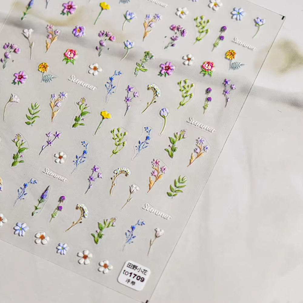 Autocollants pour ongles en forme de fleur, 1 pièce, feuille florale d'été, plante, décalcomanies co