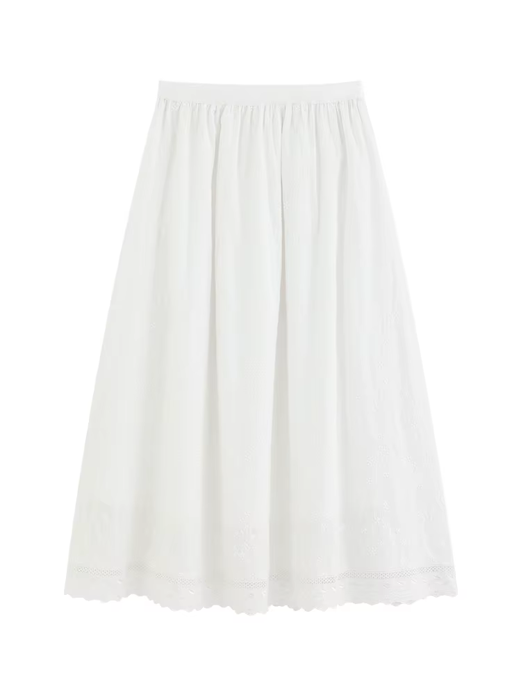 Jupe mi-longue trapèze blanche de Style français pour femmes, taille haute, fluide, Slim, élégante, 