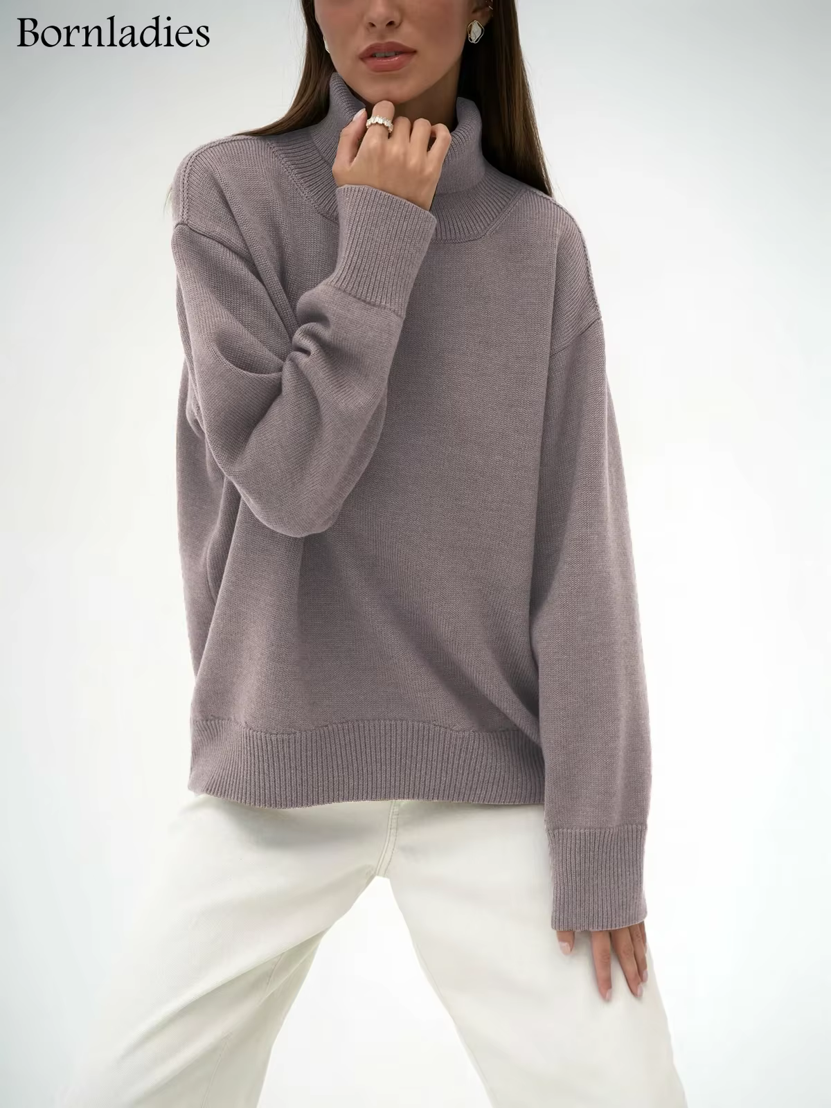 Bornladies-Pull à Col Roulé pour Femme, Vêtement Chaud, Décontracté, pour Automne et Hiver