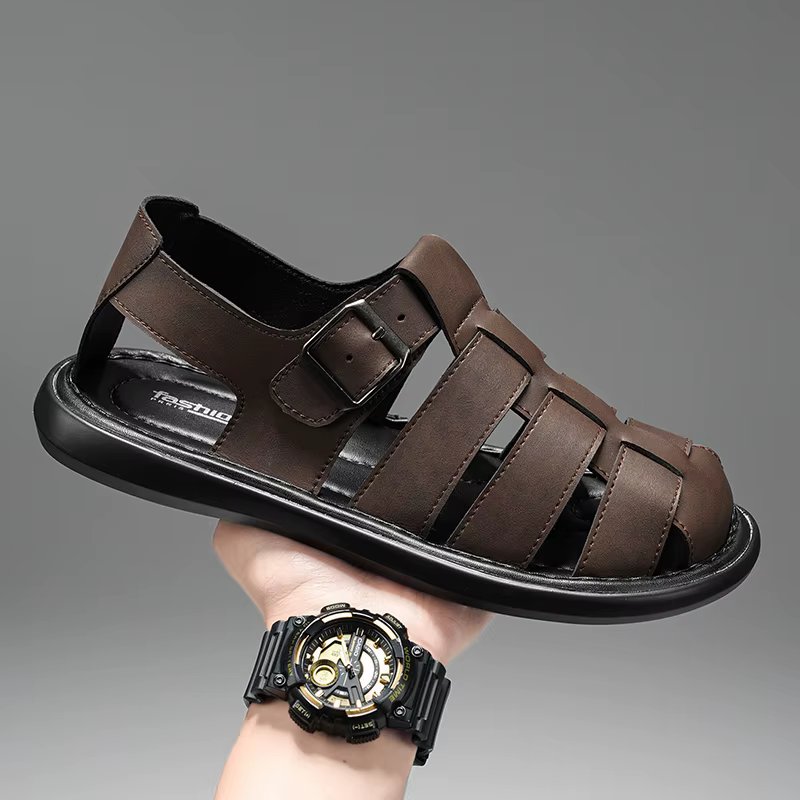 Sandales d'été en cuir de haute qualité pour hommes, chaussures romaines décontractées, chaussures d
