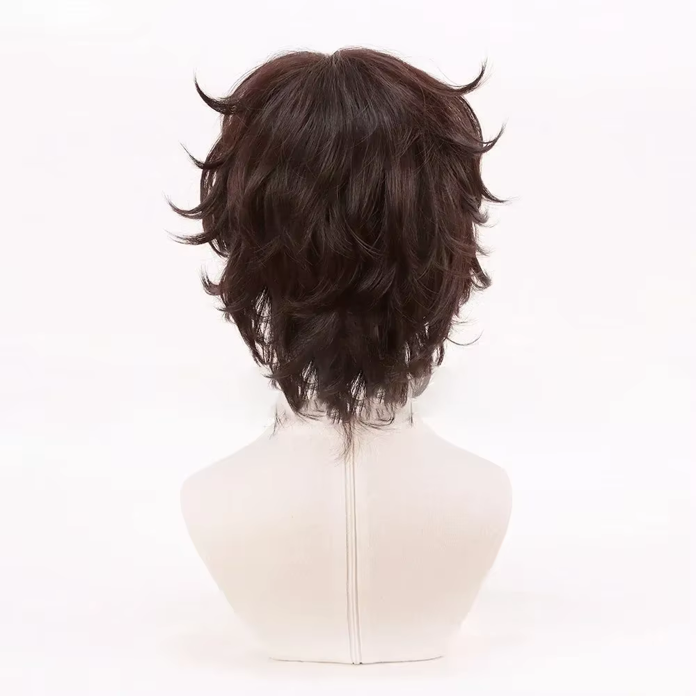 Anime Dazai Osamu perruque Cosplay brun foncé court bouclés Dazai Osamu Cosplay perruque résistant à