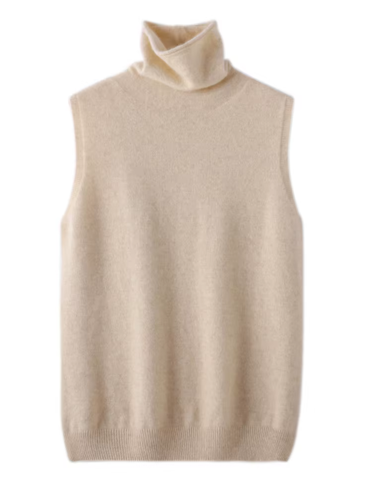 Femmes 100% laine mérinos pulls sans manches col roulé pull gilet laine tricots printemps automne hi