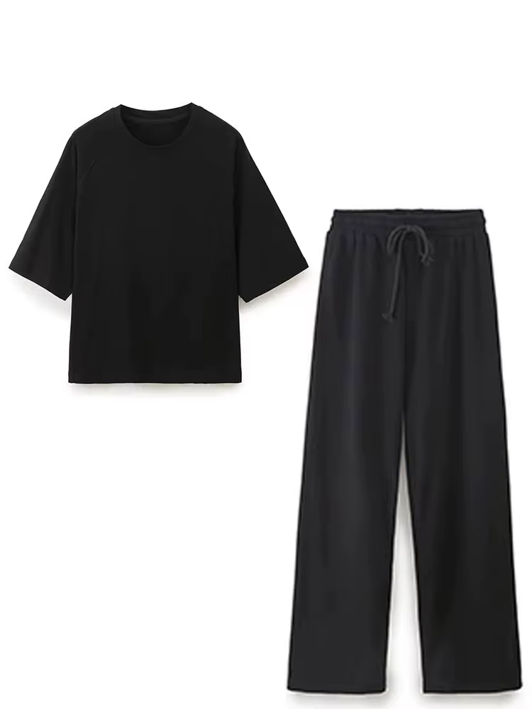 HH été femmes décontracté T-Shirt pantalon ensembles élégant rose col rond manches courtes T-Shirt +