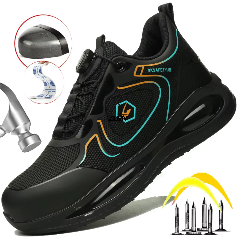 Baskets de sécurité en acier avec bouton rotatif, anti-perforation, imperméables pour hommes, chauss