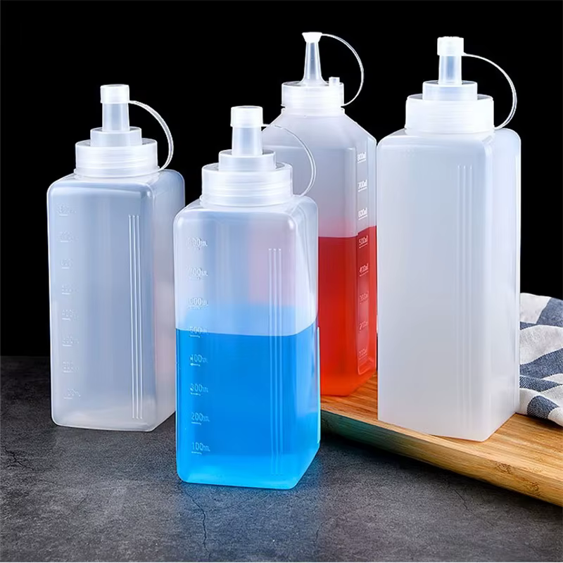 Bouteille à condiments à presser de 450 à 1000ml, avec couvercle, bouteille à presser en plastique, 