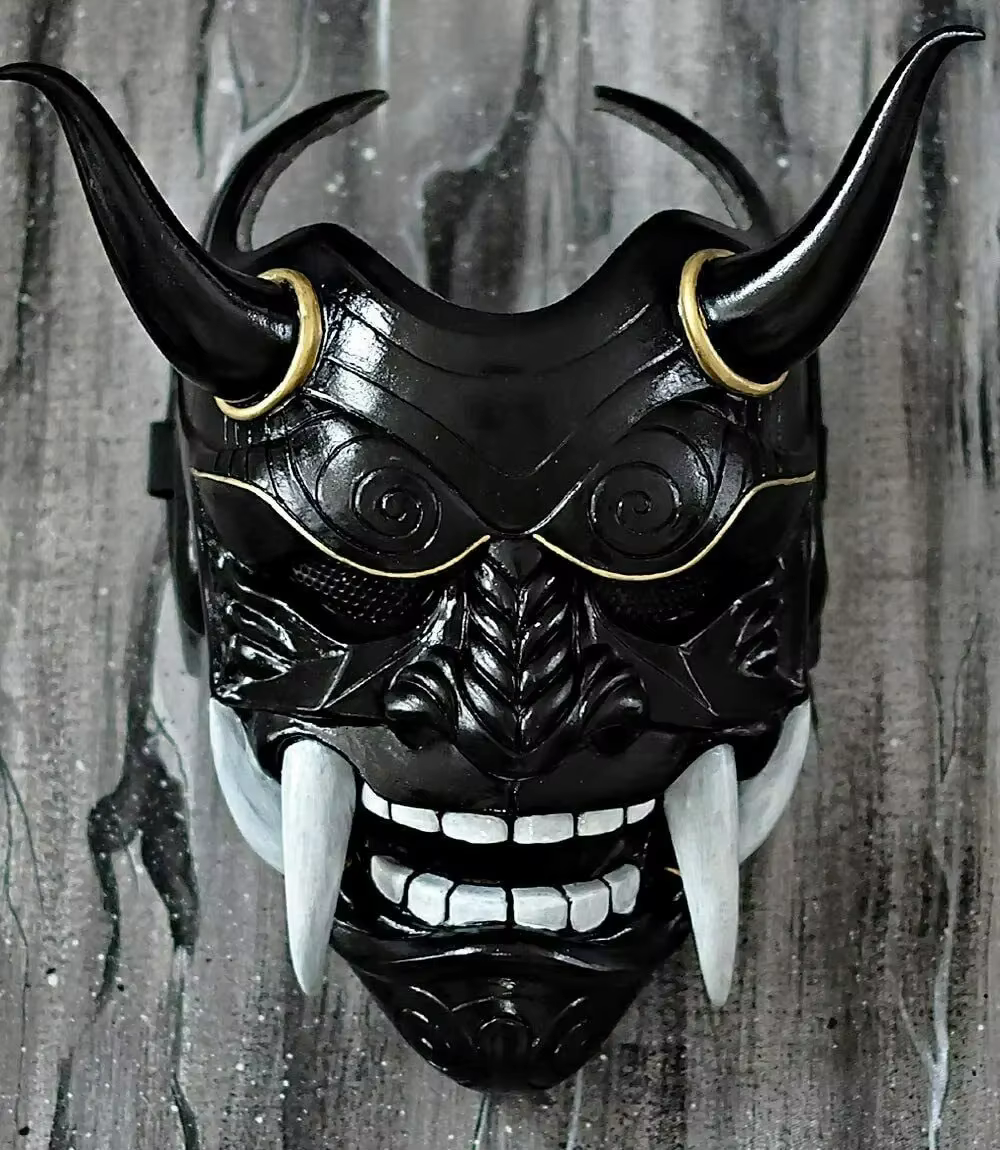 Masques faciaux d'halloween unisexes pour adultes, masque japonais Hannya Demon Oni Samurai Noh Kabu