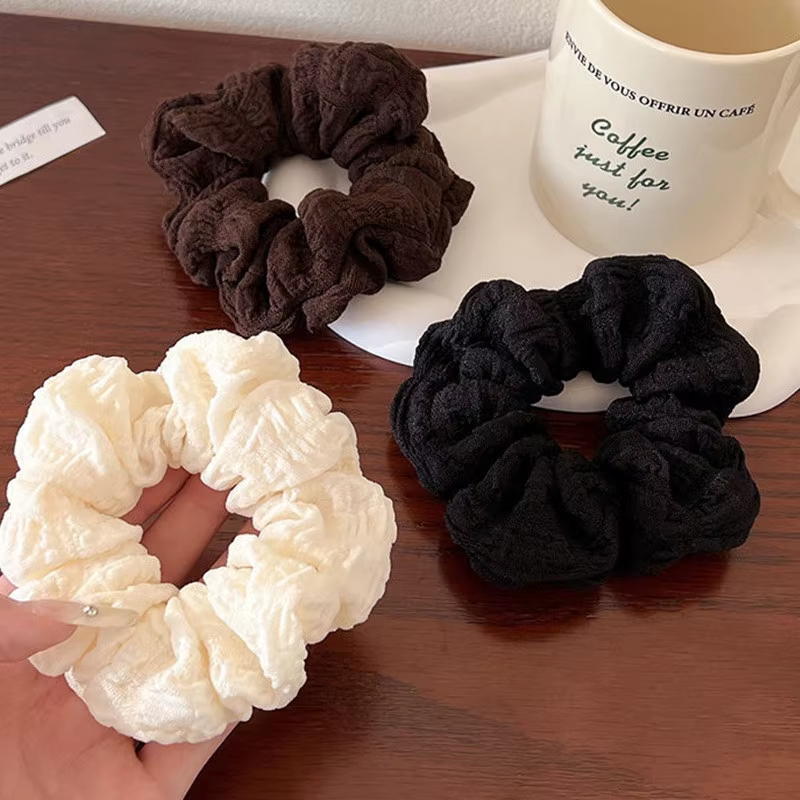 Corde à cheveux de couleur unie pour femmes, motif ondulé, Simple, queue de cheval, anneau de cheveu