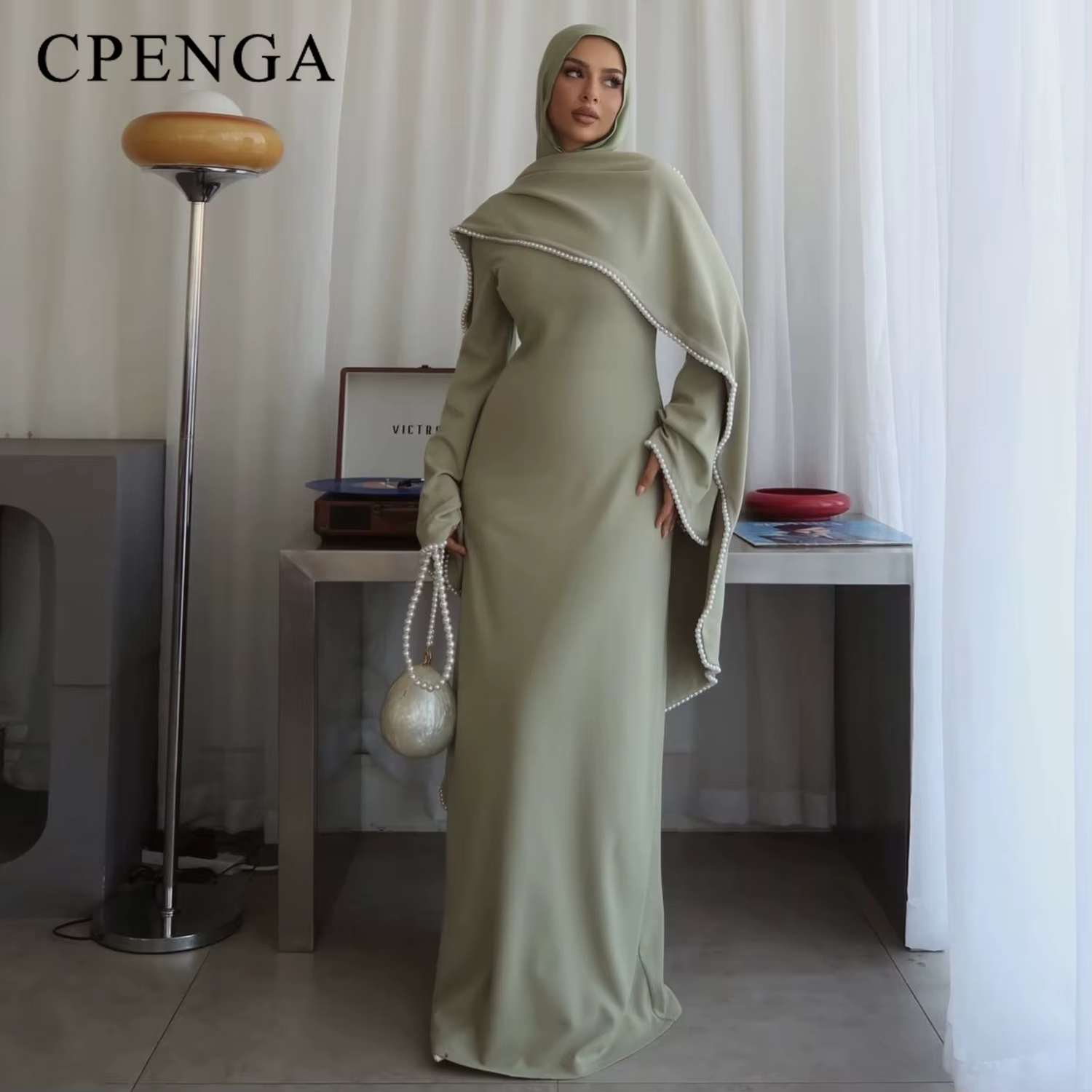 Robe Abaya Modeste pour Femmes Musulmanes du Moyen-Orient avec Châle Amovible, Élégante Robe Simple 