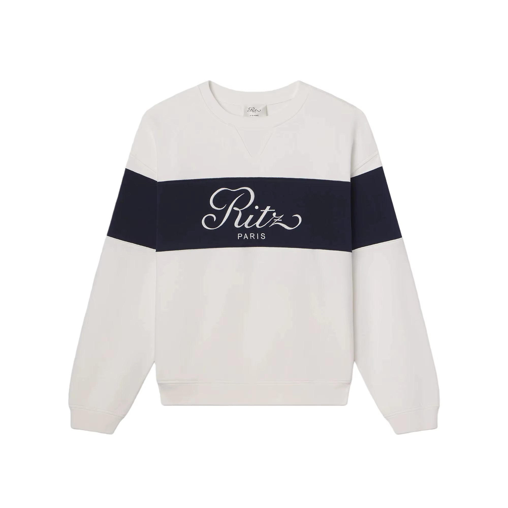 Ritz Paris 2026 – pull à col rond brodé, blanc, bleu foncé, coupe ample, sweat à capuche pour femme,