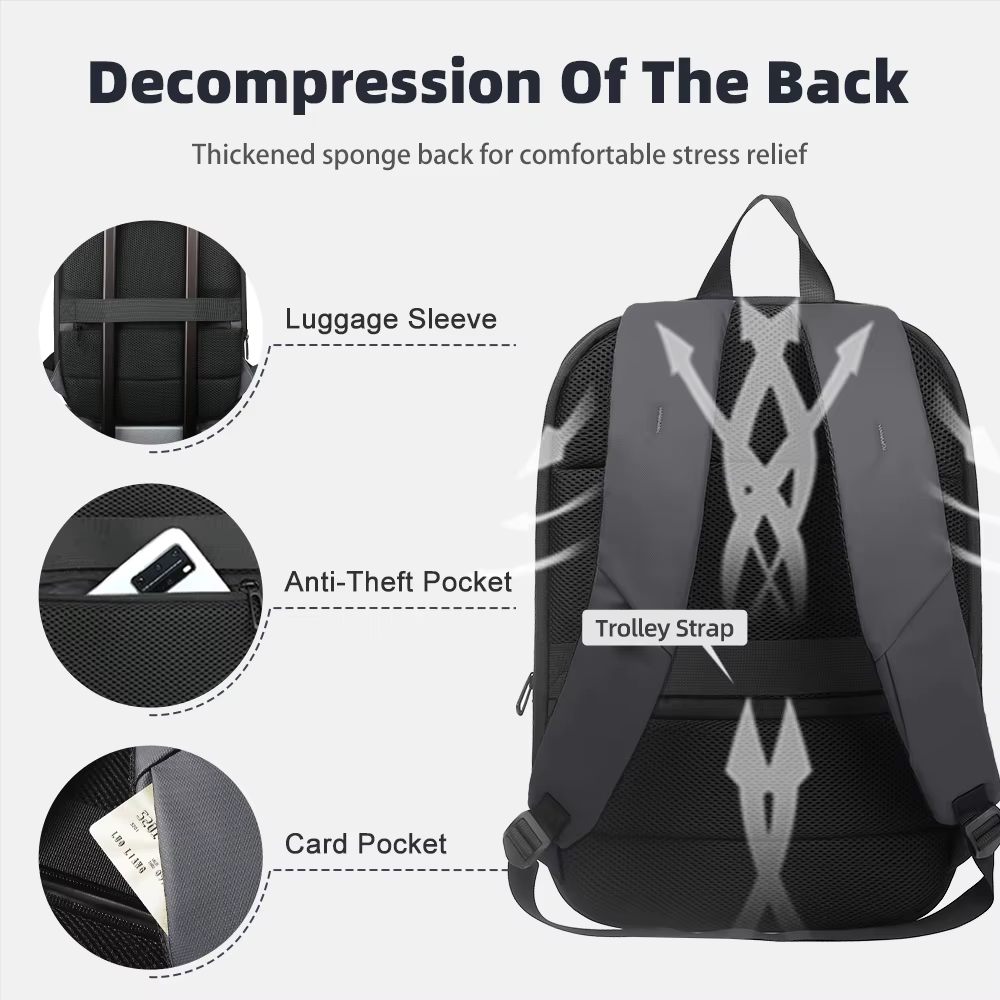 Sac à dos professionnel HK, fin et extensible, pour ordinateur portable 17 pouces, avec port USB, lé