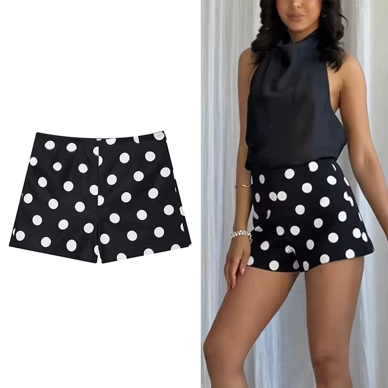 Shorts décontractés amples taille haute vintage à imprimé pois pour femme, collection été 2026, idéa