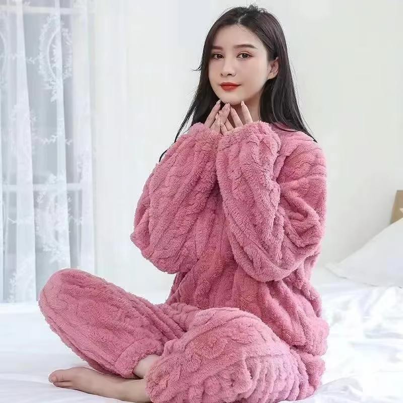 Pyjama chaud Jacquard en velours corail, polaire épaisse d'automne et d'hiver, ensemble de pyjama ch