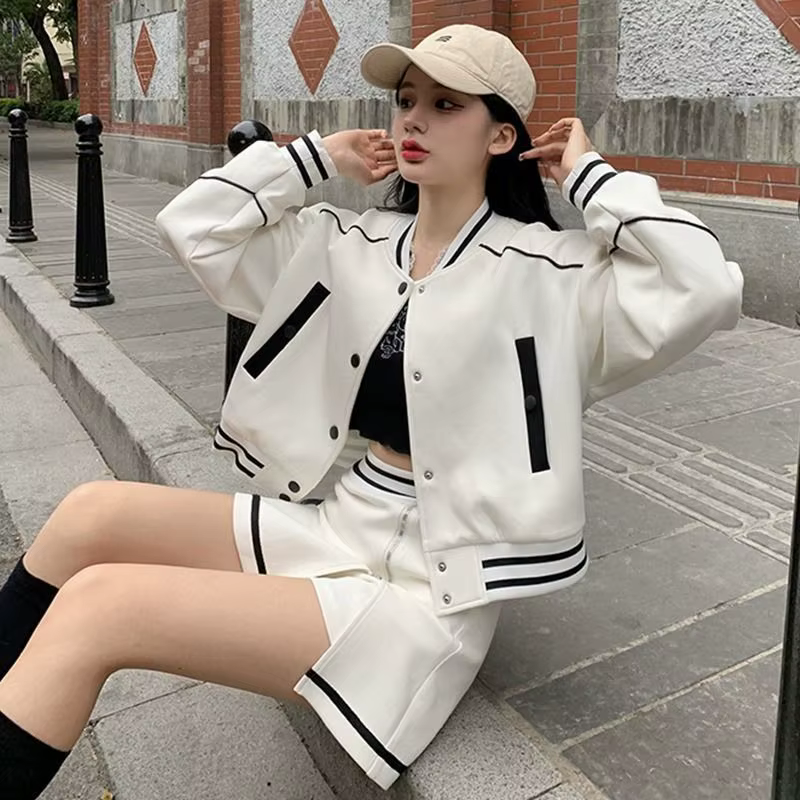 Ensemble de survêtement de Baseball Vintage, manteau court Chic coréen + demi-jupe taille haute, ens