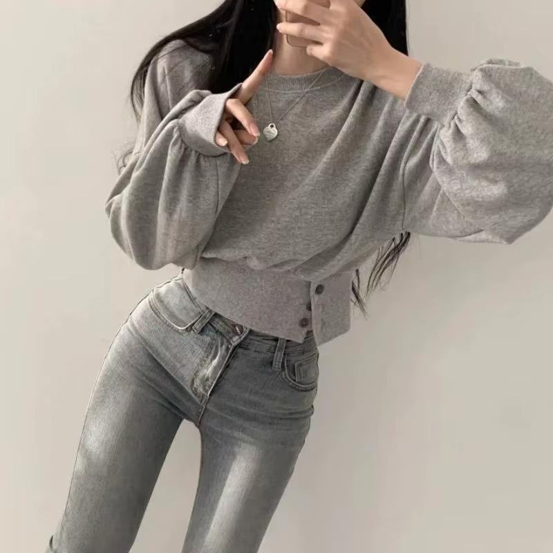PVD-Ulzzang Buttons Design Baggy pour femme, Crop, Sports, Loisirs, Automne, Jeune rue, Esthétique, 