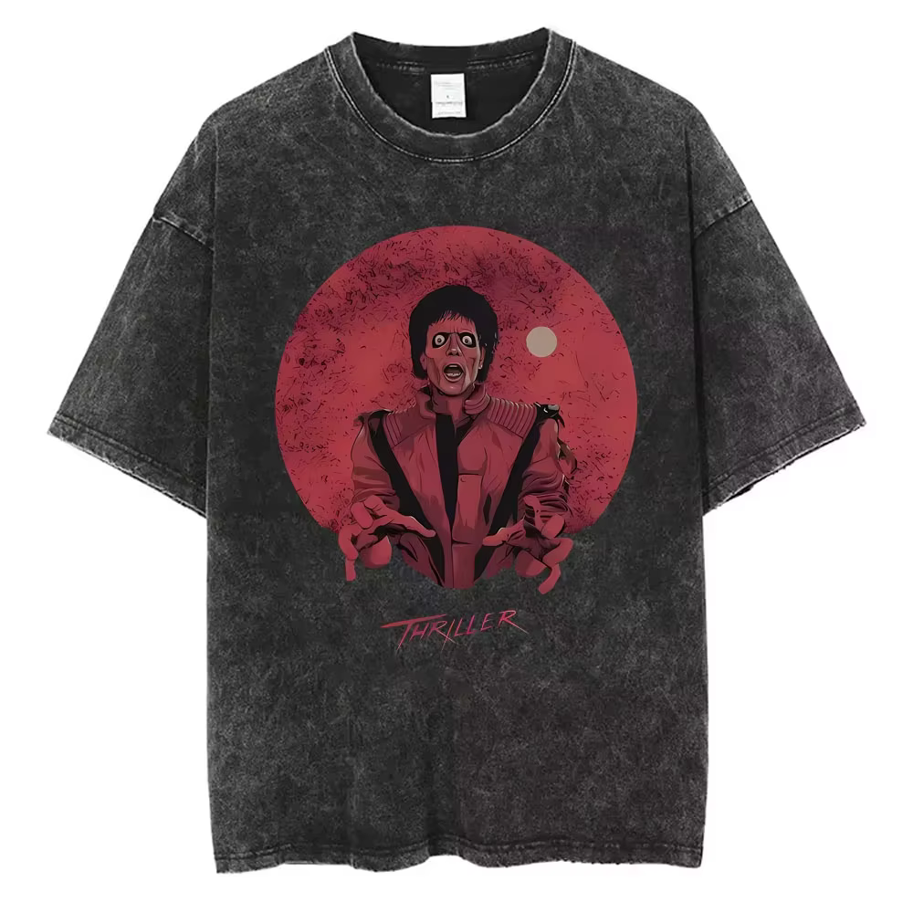 T-shirts vintage délavés Michael Jackson le roi de la pop pour hommes et femmes, t-shirt décontracté
