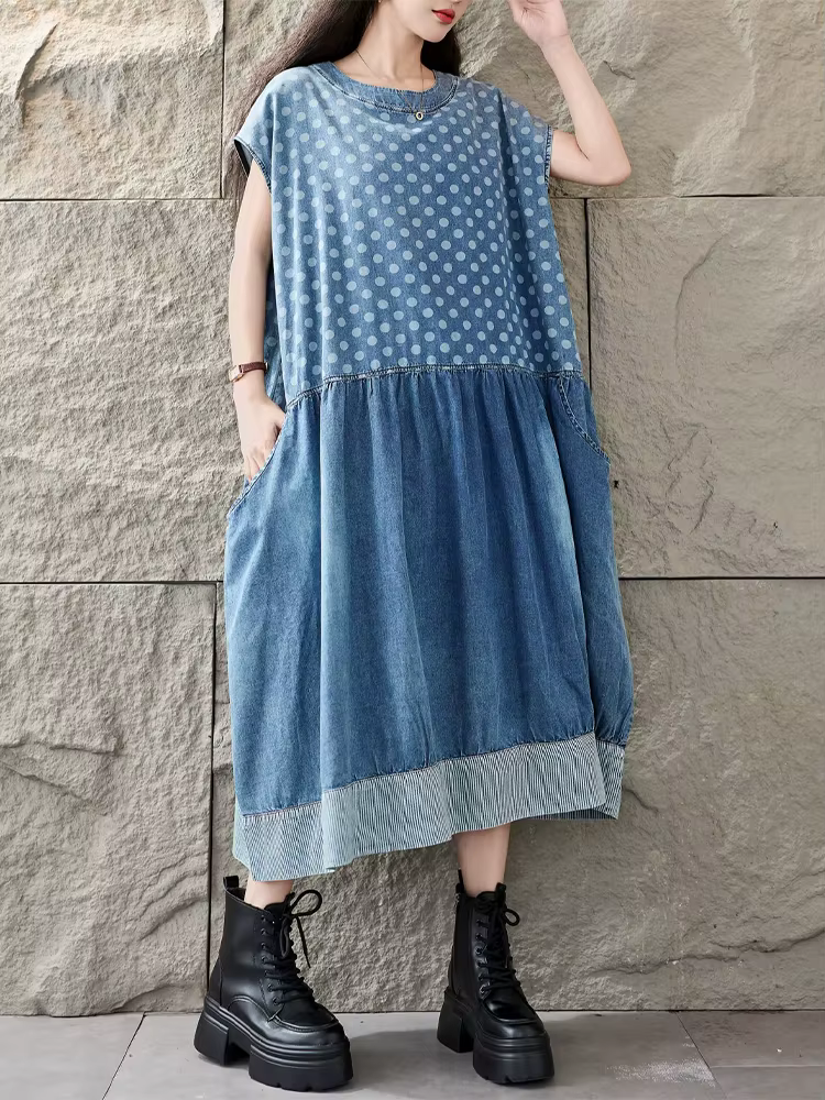 Amax LuluE 2026 Robes d'été amples pour femmes, style vintage classique à pois, design japonais, col