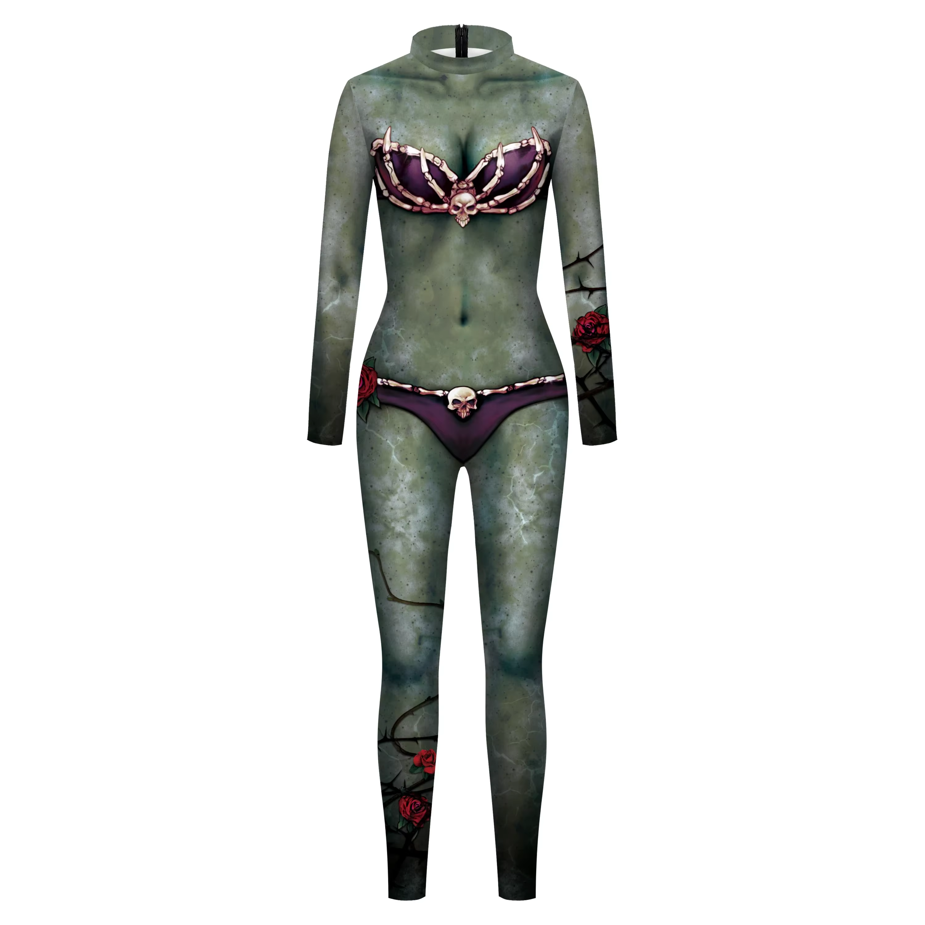 Costume de Cosplay d'halloween pour femmes, body imprimé d'horreur, déguisement de fête, moulant imp