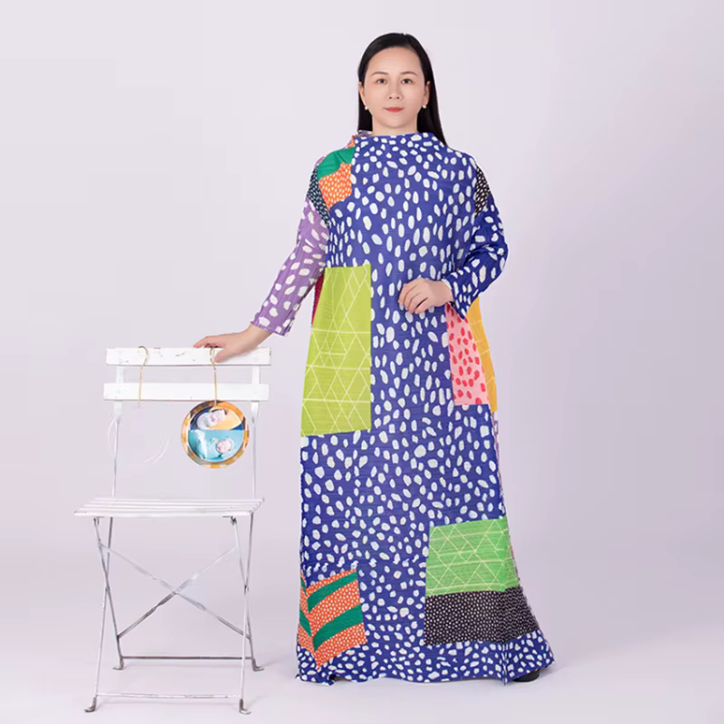 Robe plissée léopard à manches longues et col rond pour femmes, vêtements élégants pour documents, s
