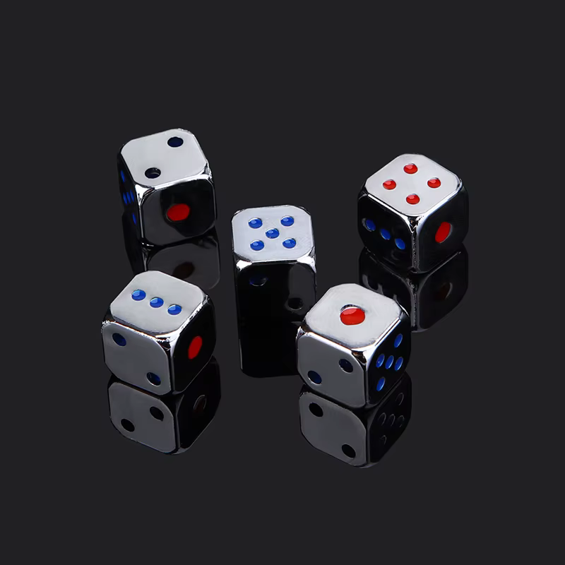 Dés en métal créatifs dorés/argentés, dés de jeu amusants avec points colorés, accessoires de jeu de