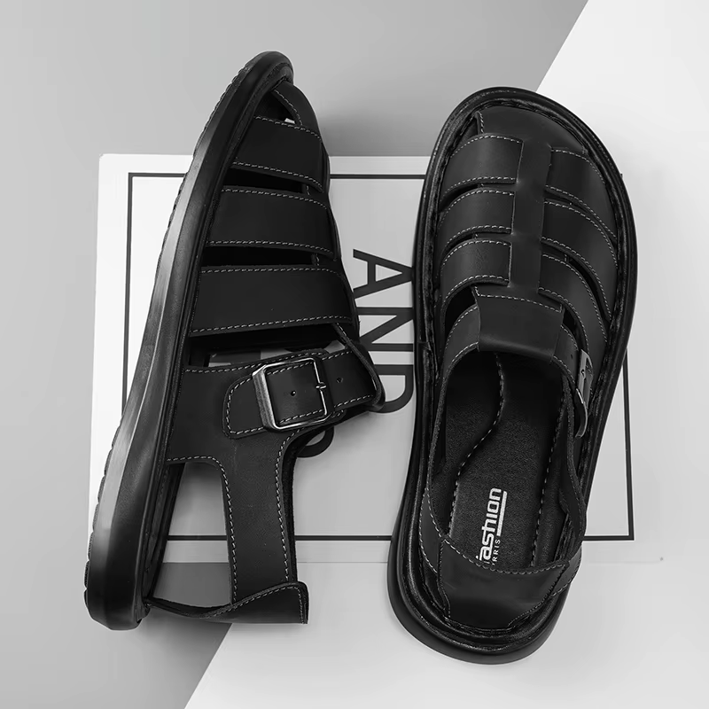 Sandales d'été en cuir de haute qualité pour hommes, chaussures romaines décontractées, chaussures d